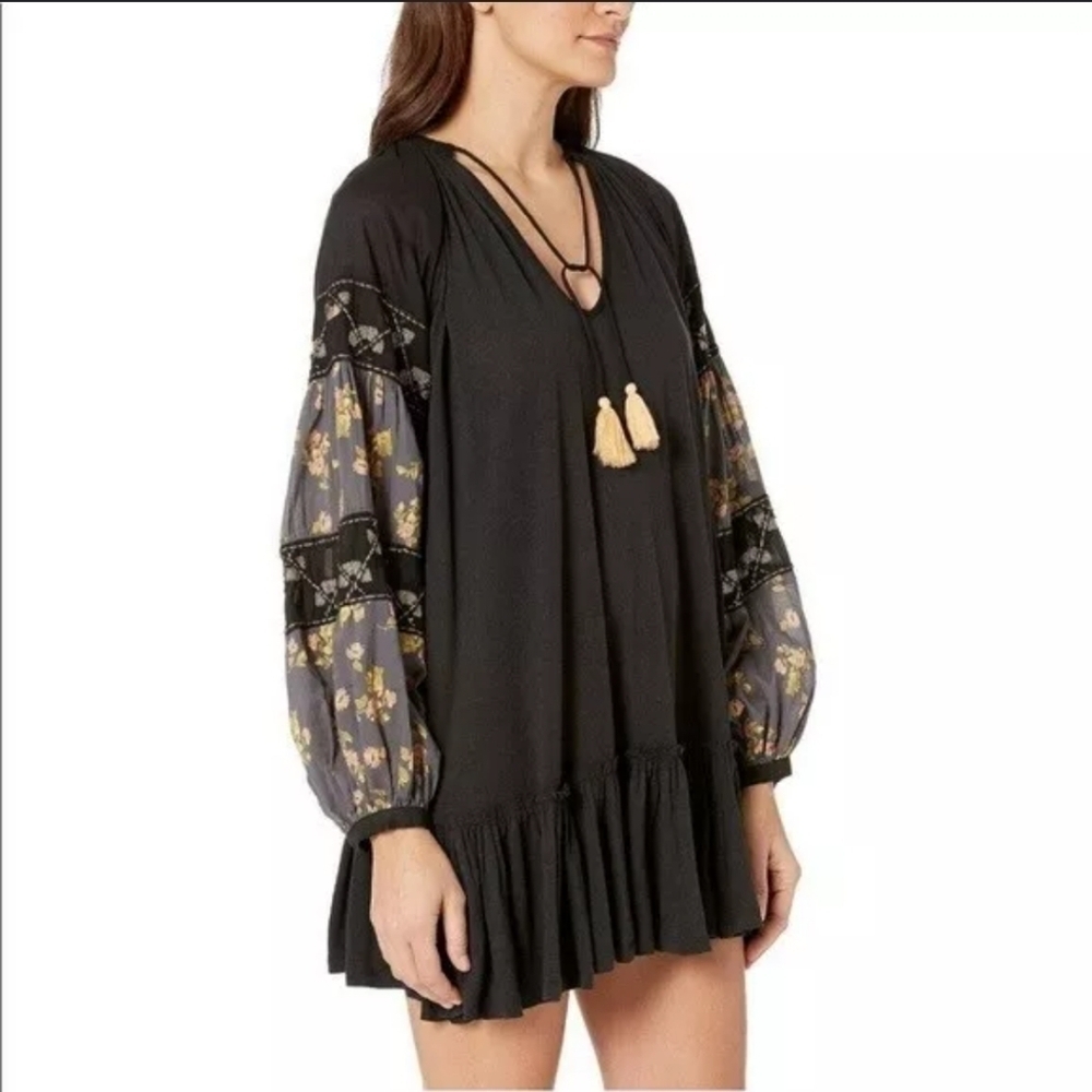Free People mix it up tunic mini dress floral oversized look size woman's small